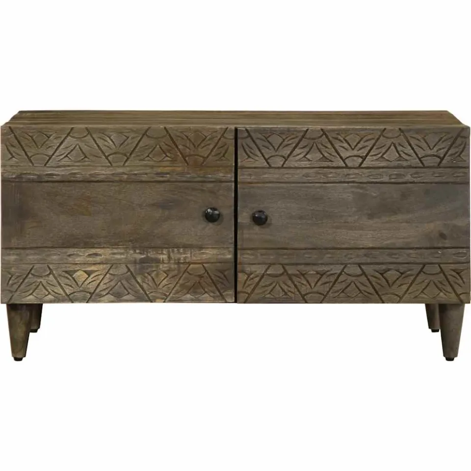 vidaXL Salontafel 80x50x40 cm massief mangohout lichtgrijs grijs, foto 2