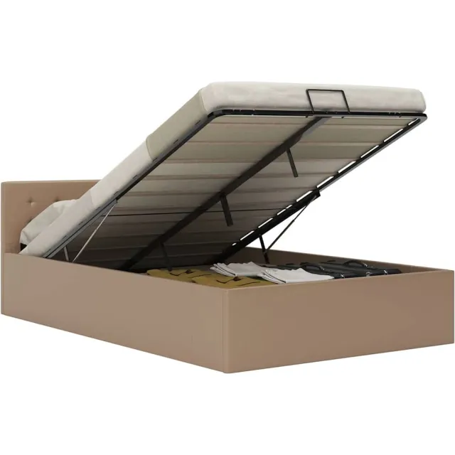 vidaXL Bedframe met opslag hydraulisch kunstleer cappuccino 120x200 cm Bruin