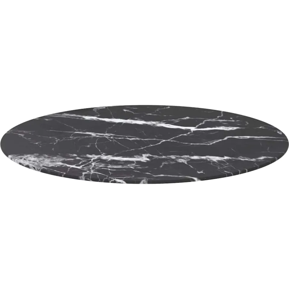 vidaXL Tafelblad Ø80x1 cm gehard glas met marmeren design zwart, foto 2