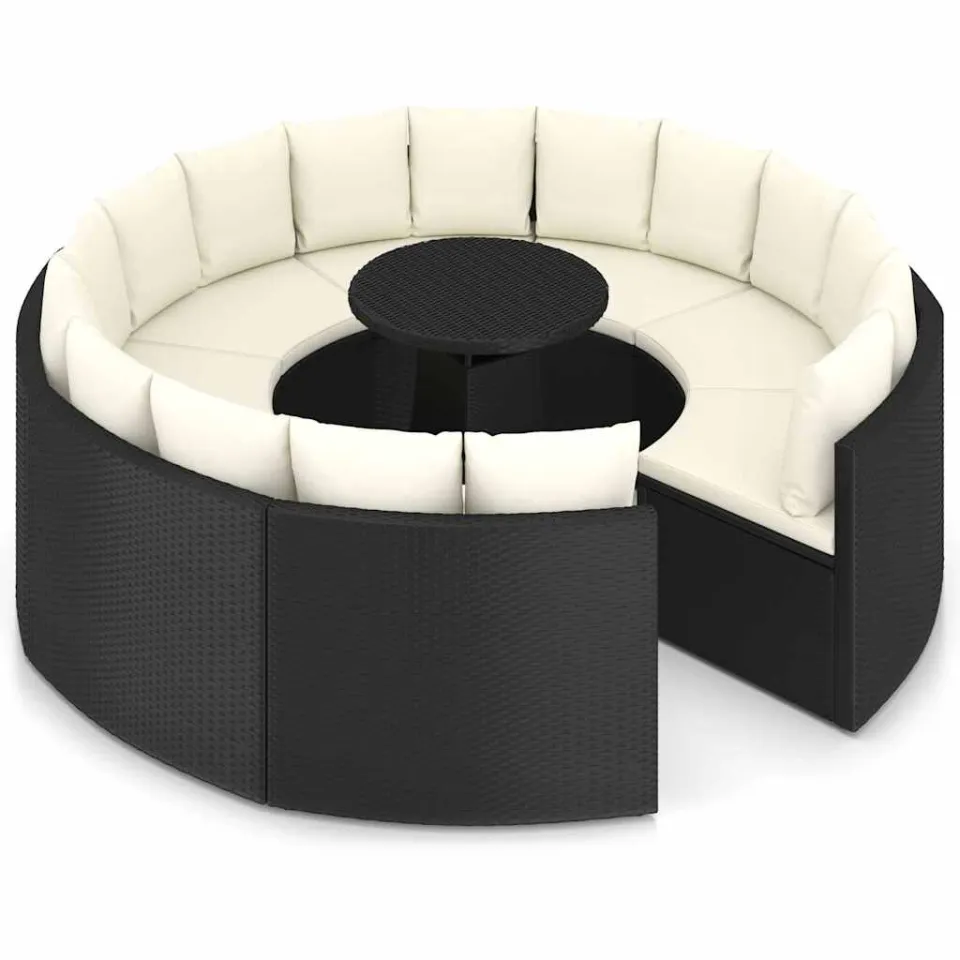 vidaXL 9-delige Loungeset met kussens poly rattan zwart
