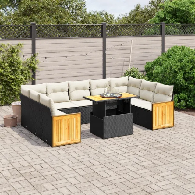 vidaXL 10-delige Loungeset met kussens poly rattan zwart, foto 2