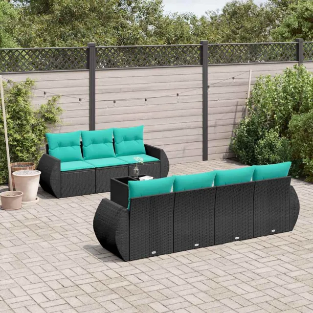 vidaXL 8-delige tuinbankset met kussens, zwart polyrotan, foto 2