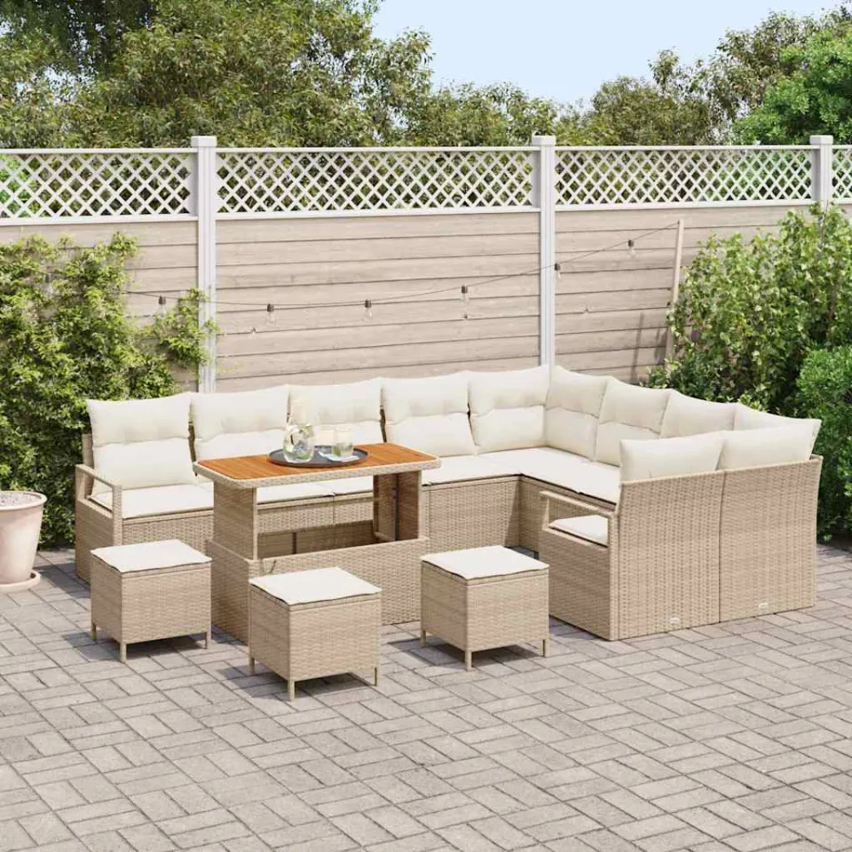vidaXL Tuinbankenset 13 st Beige poly rattan, foto 3
