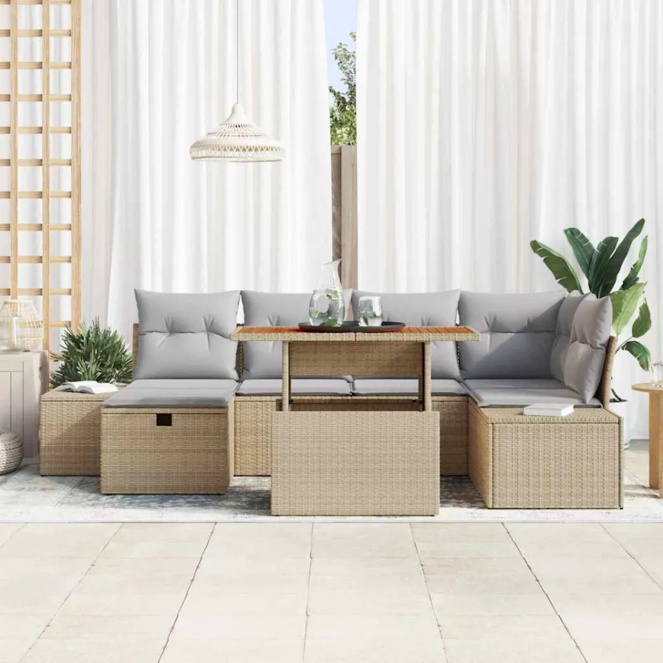 vidaXL Tuin Sofa Set 7 st Beige poly rattan