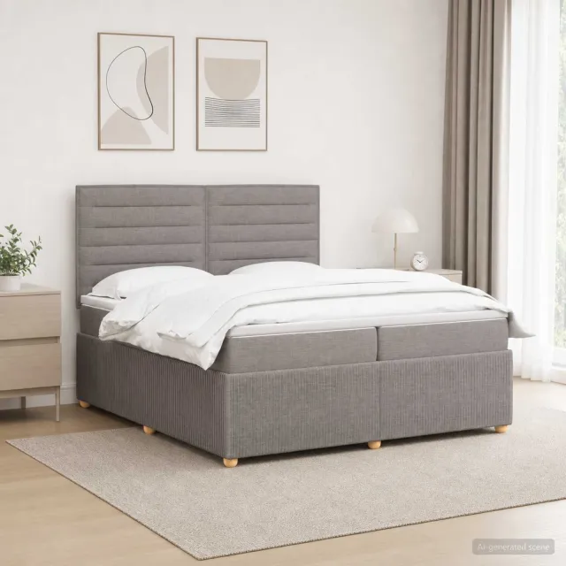 vidaXL LED Boxspring Bed met Matras Taupe 200 x 200 cm Stof