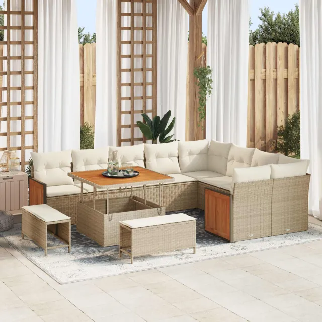 vidaXL Tuinbankenset 12 st 12-Aantal zitplaatsen Beige en Crème