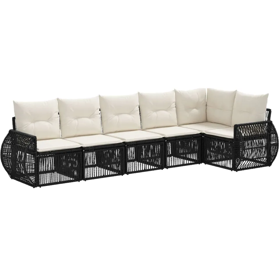 vidaXL Tuinbankenset 6 st 6-zits Zwart en Cream Wit poly rattan, foto 3