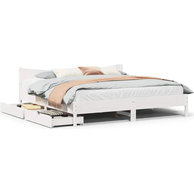 vidaXL Bedframe met lades massief grenenhout wit 180x200 cm