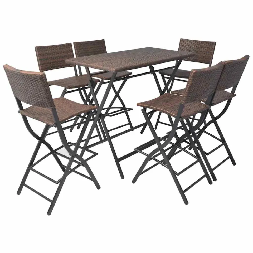 vidaXL 7-delige Tuinset inklapbaar staal poly rattan bruin, foto 3
