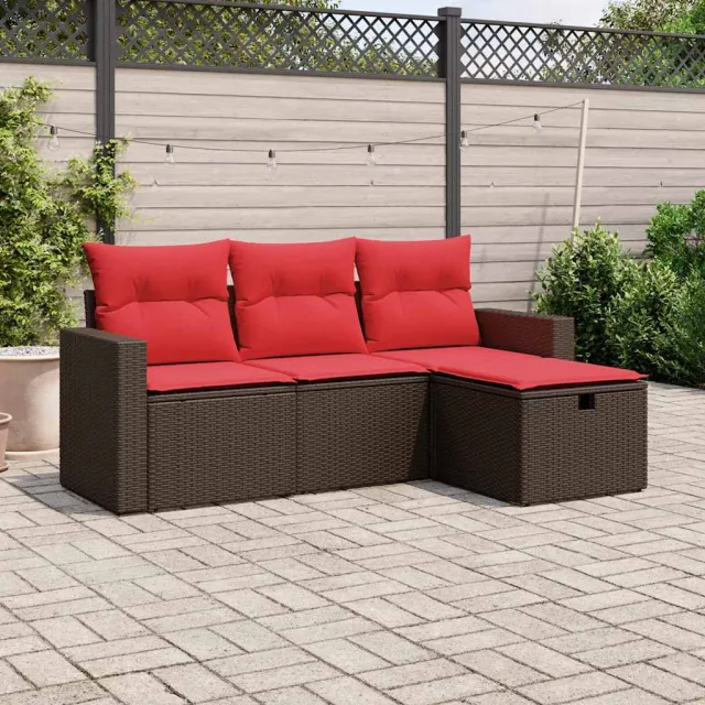 vidaXL 4-delige tuinbankset met kussens, bruin polyrotan, foto 2