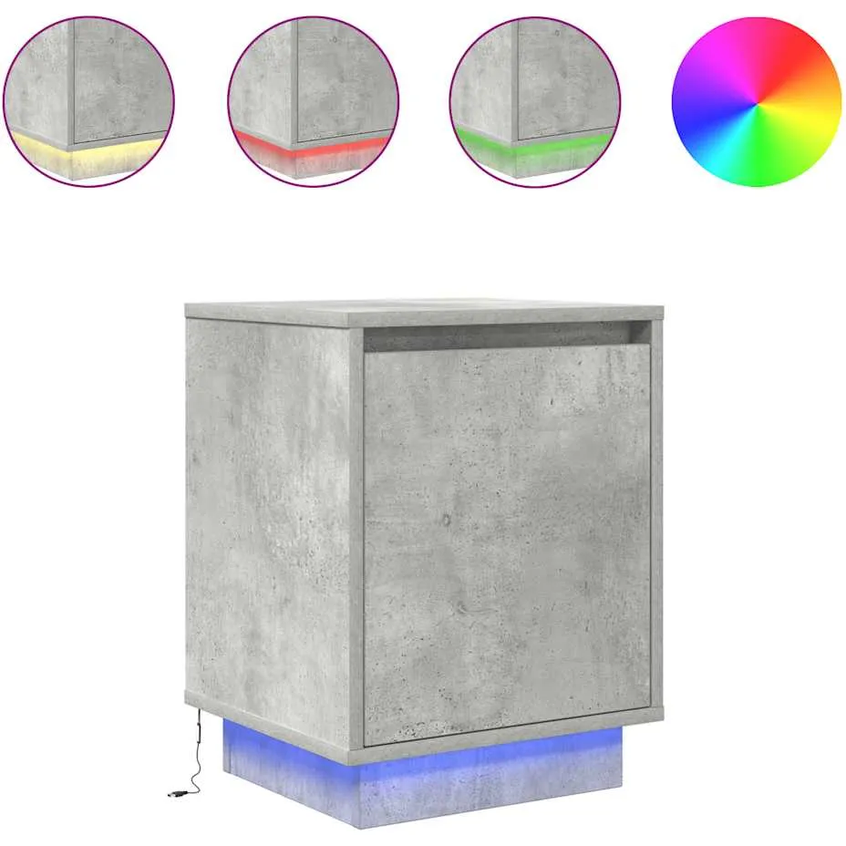 vidaXL Nachtkastje met LED-verlichting 38x34x50 cm betongrijs bruin, foto 3