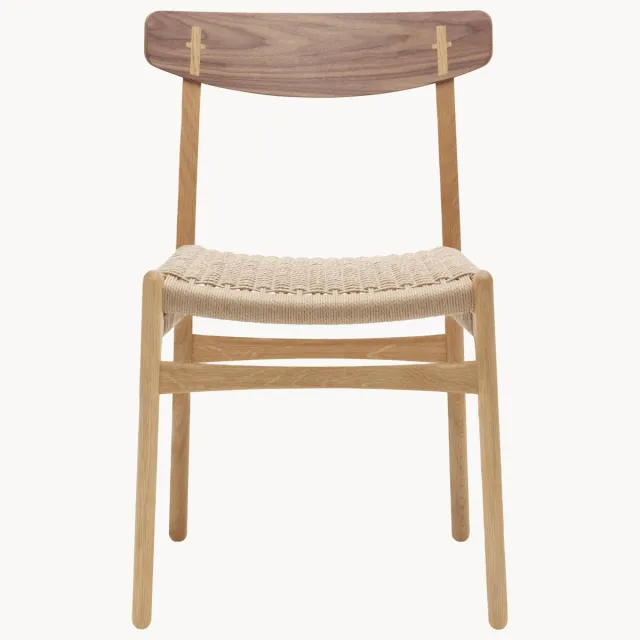 Carl Hansen & Søn Houten eetstoel CH23 met gevlochten zitvlak Beige