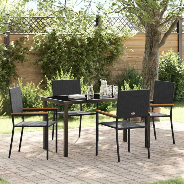 vidaXL Tuin eettafelset 5 st Zwart poly rattan
