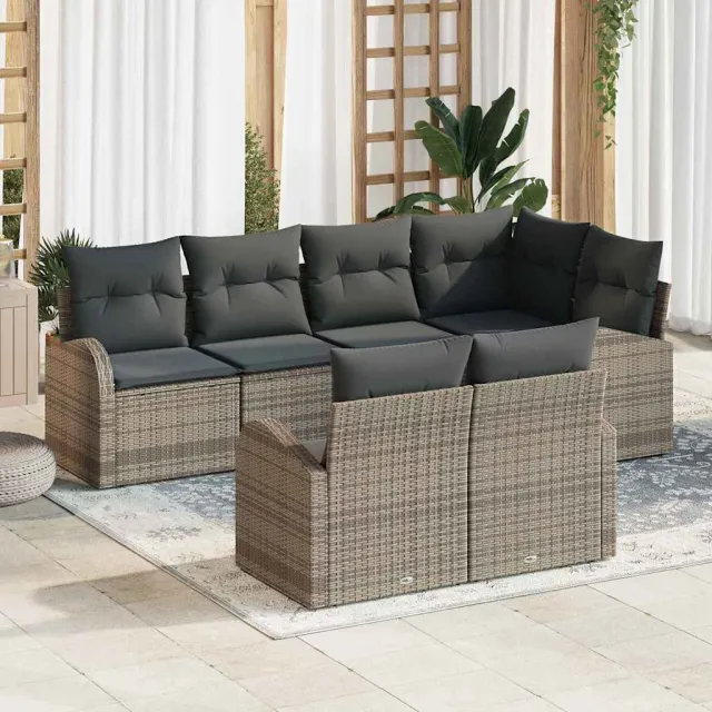 vidaXL Tuinbankenset 7 st Grijs poly rattan, foto 2