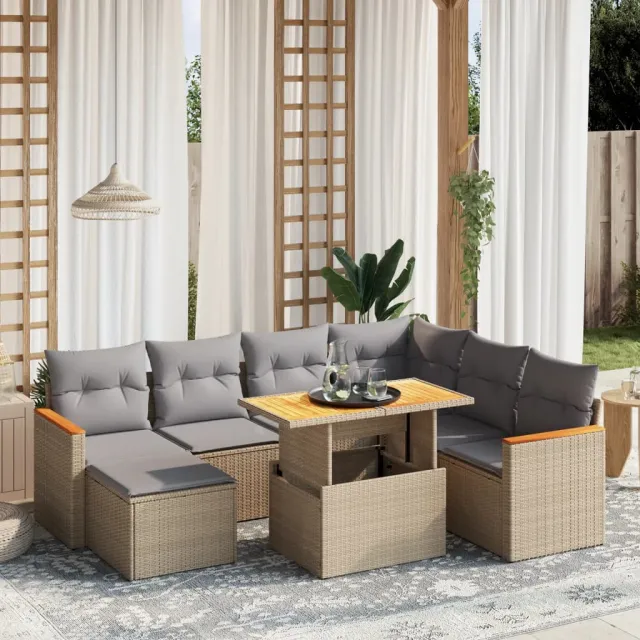 vidaXL 8-delige Loungeset met kussens poly rattan beige, foto 2