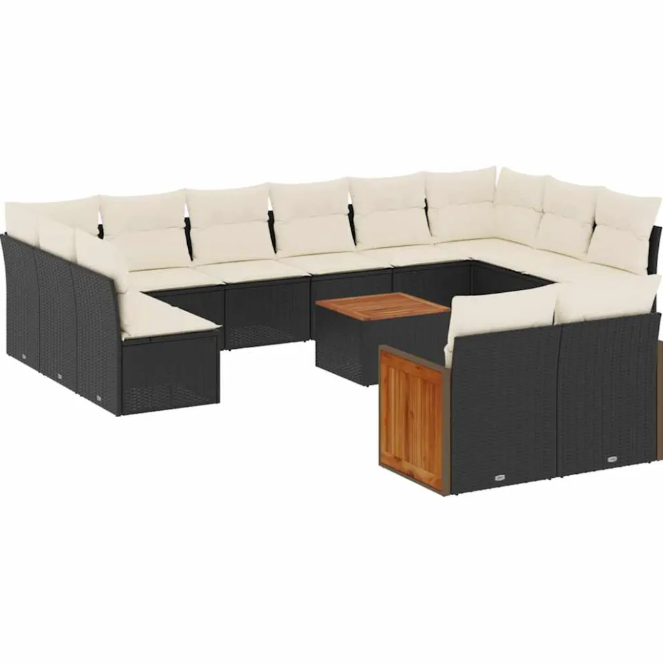 vidaXL 13-delige Loungeset met kussens poly rattan zwart