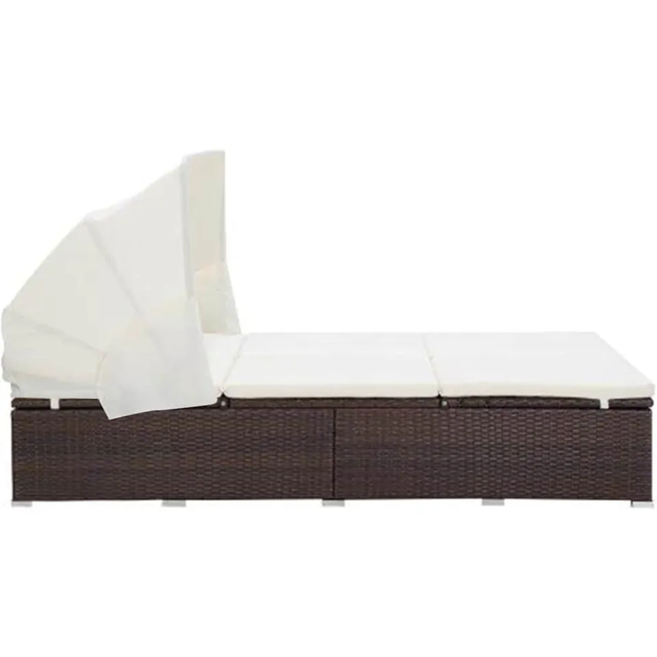 vidaXL Ligbed met kussen 2-persoons poly rattan bruin, foto 4