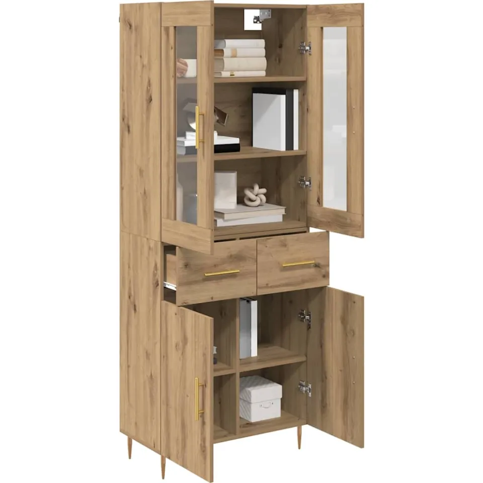 vidaXL Hoge kast 2 st Artisan Eiken 69,5 x 34 x 180 cm Bewerkt hout Bruin