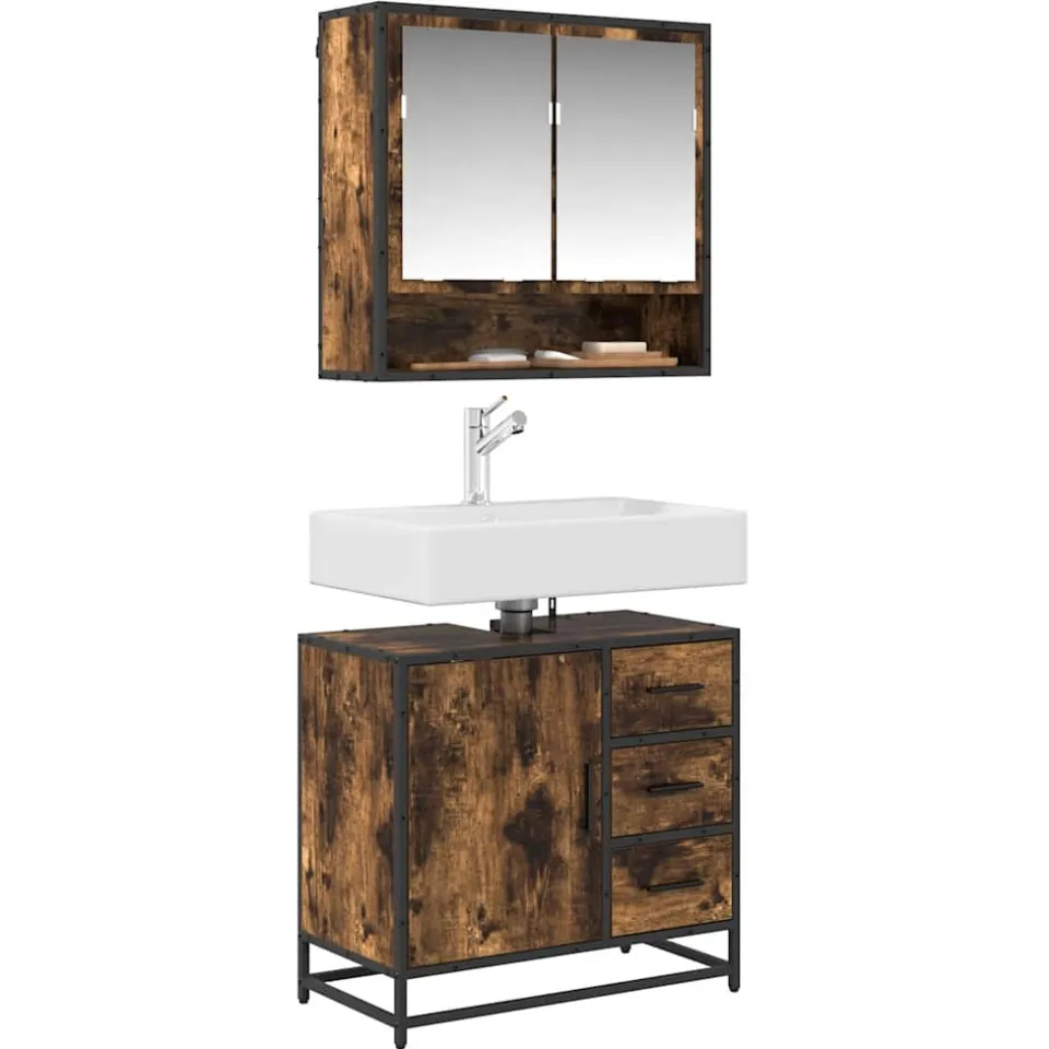 vidaXL Wastafelkast 65x33x60 cm bewerkt hout gerookt eikenkleurig Bruin