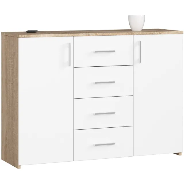 Akord Ladekast K45 met 4 Lades en 2 Deuren / AKORD Furniture Factory / Sonoma Eik - Wit / 110 x 80 x 35 cm
