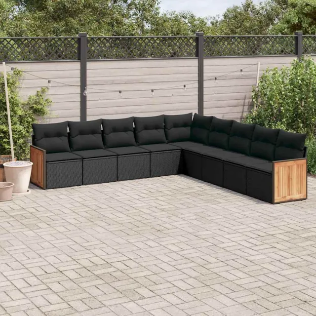vidaXL 9-delige Loungeset met kussens poly rattan zwart, foto 2