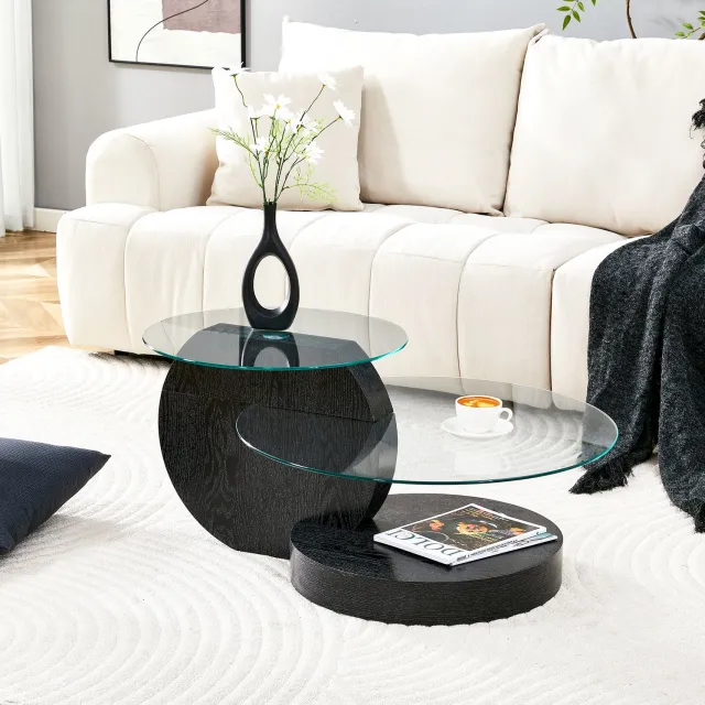 CHICFURN Salontafel - Tweelaags - Veiligheidsglas - MDF - Zwart