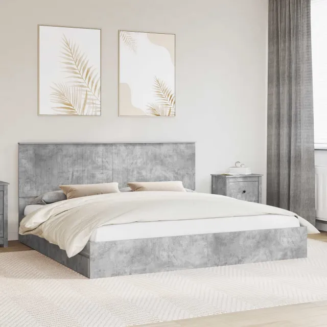 vidaXL Opslag bed met lade Beton Grijs 200 x 200 cm Bewerkt hout