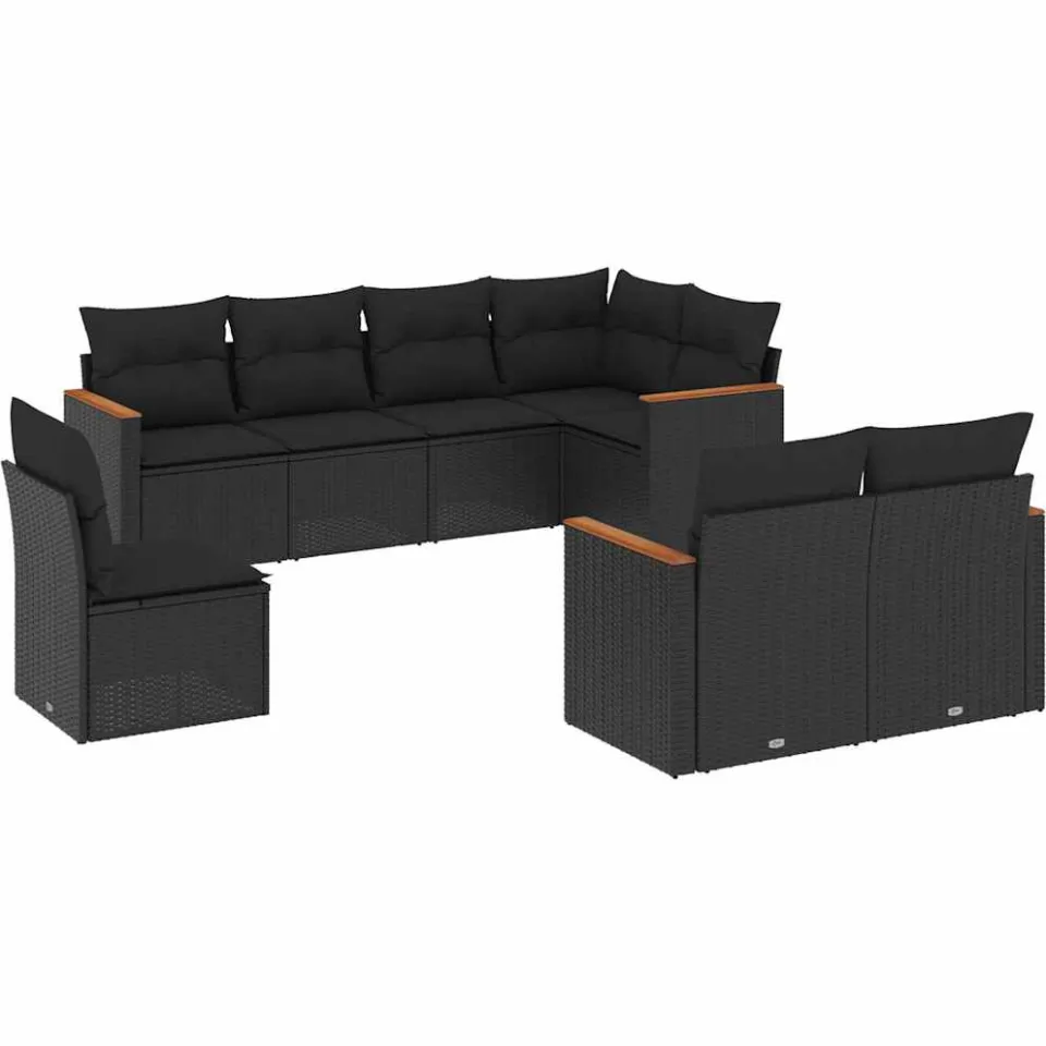 vidaXL 8-delige Loungeset met kussens poly rattan zwart