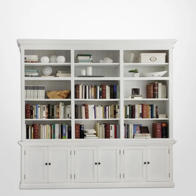 Vitrinekast wit - landelijke vitrinekast wit - 240x40x220 cm hoog - 6 deurtjes met legplank - 15 open vakken - gemonteerd - Nova Solo