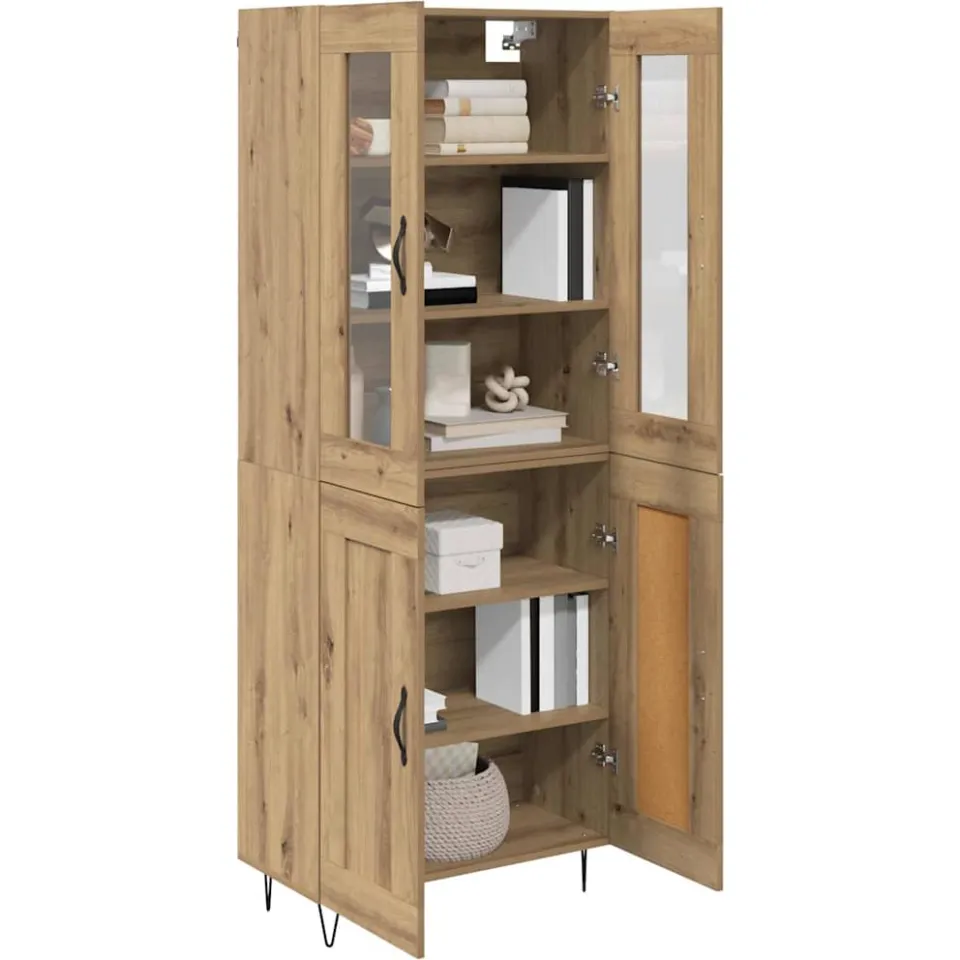 vidaXL Hoge kast Artisan Eiken 69,5 x 34 x 90 cm Bewerkt hout Bruin