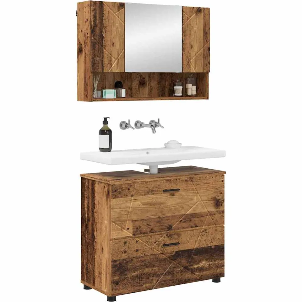 vidaXL Badkamermeubelset 2 st Oud Hout 76,5 x 35 x 64 cm Bruin