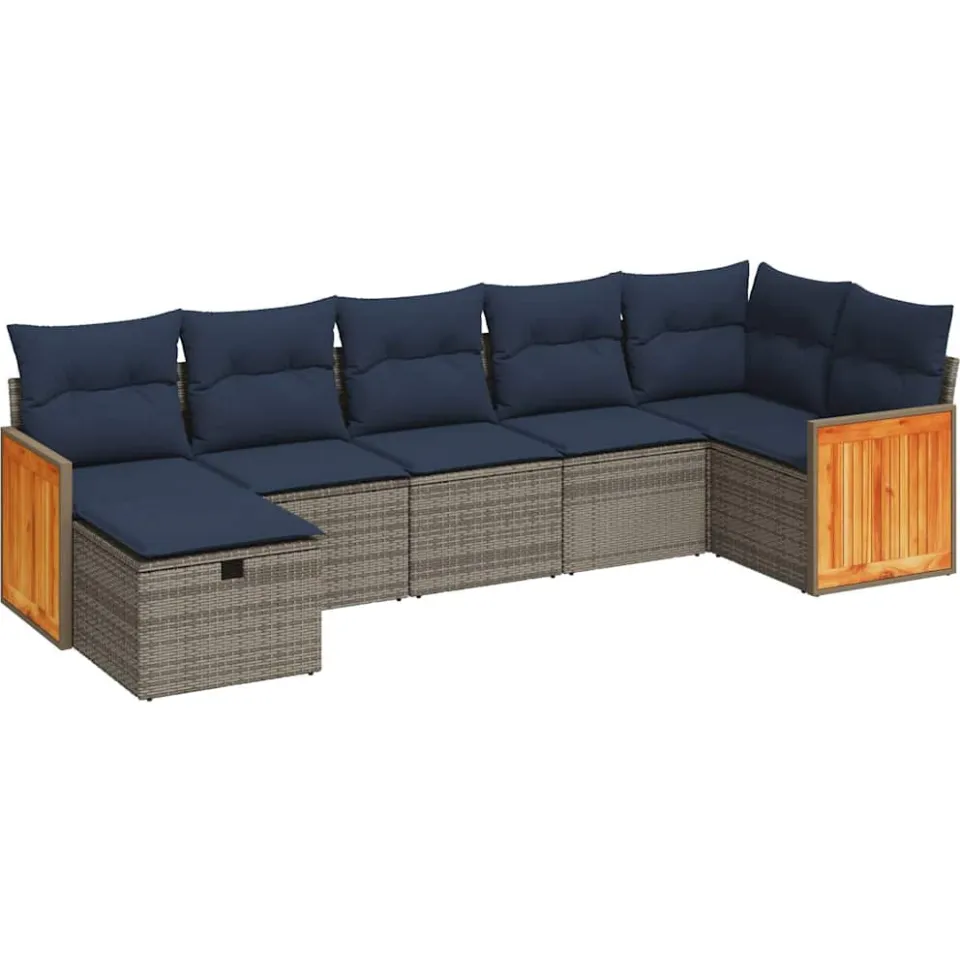 vidaXL 7-delige Loungeset met kussens poly rattan grijs, foto 3