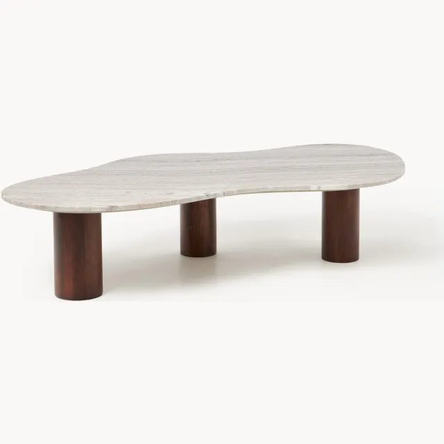 Westwing Collection Grote marmeren salontafel Naruto in organische vorm Beige