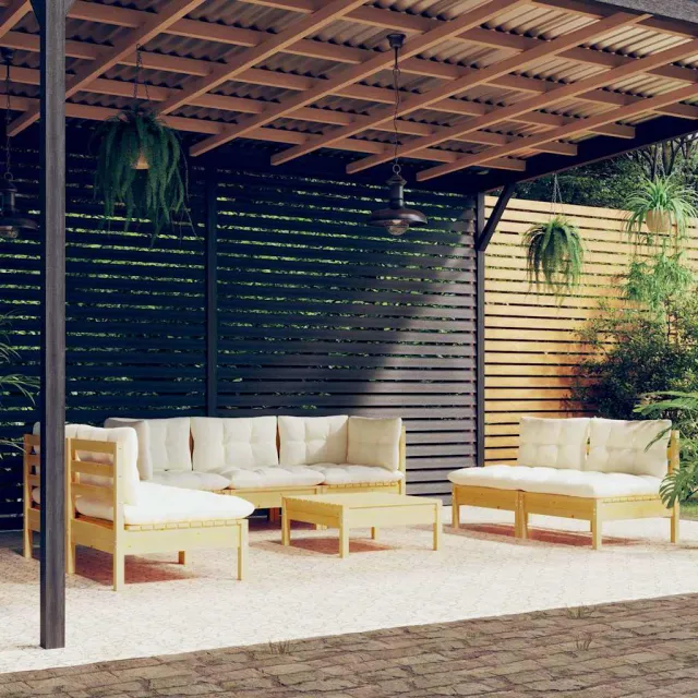 vidaXL 8-delige Loungeset met crèmekleurige kussens massief grenenhout, foto 2