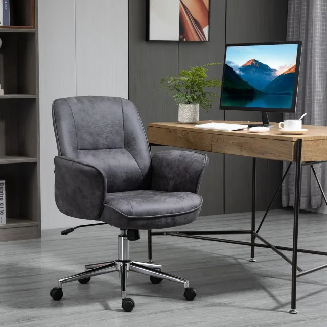 OKWISH Bureaustoel XXL - Ergonomische Draaistoel Met Wippenfunctie En Hoogteverstelling - Voor Thuiswerk En Kantoor - Stof En Metaal - Donkergrijs