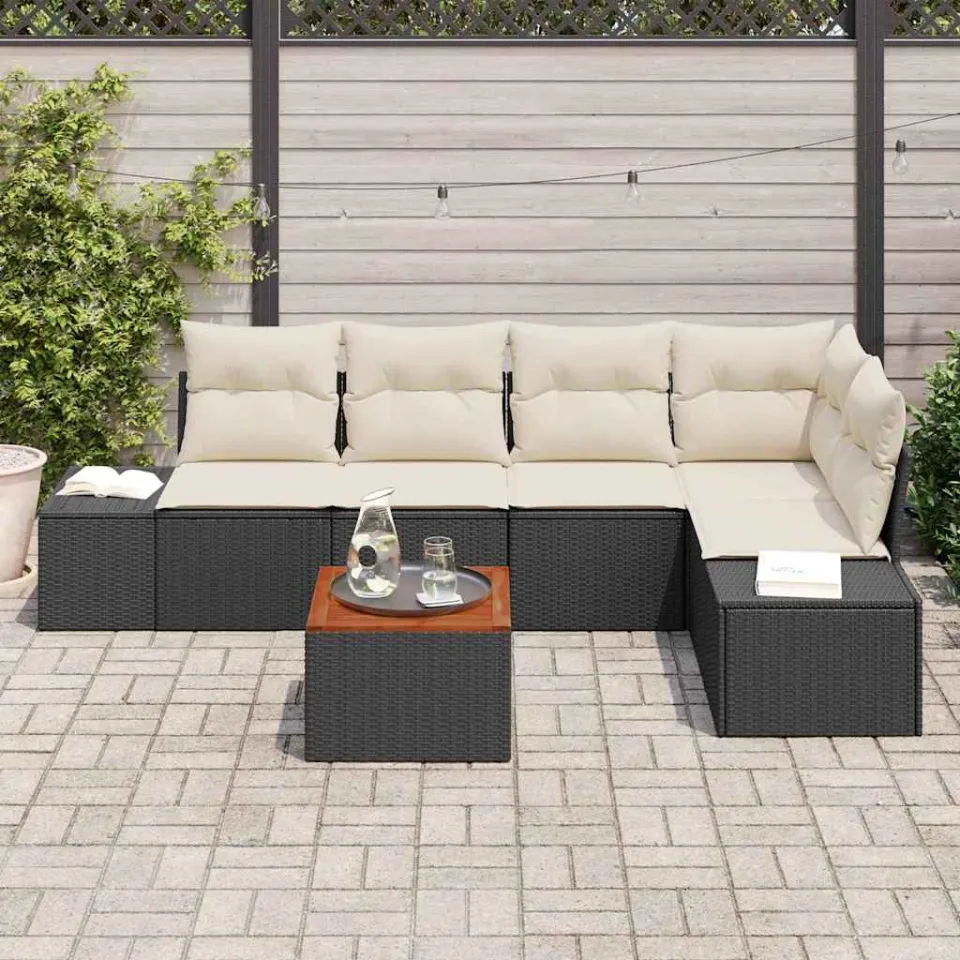 vidaXL Tuinbankenset 6 st Zwart en Crème poly rattan, foto 3