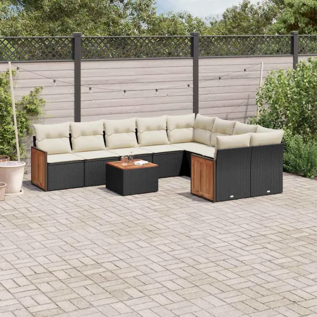 vidaXL 10-delige Loungeset met kussens poly rattan zwart, foto 2