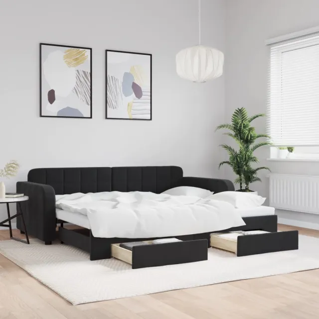 vidaXL Slaapbank met onderschuifbed en lades 90x190 cm fluweel zwart