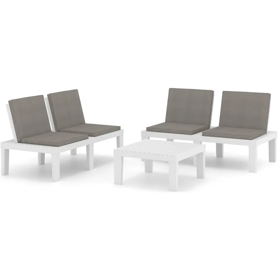 vidaXL 3-delige Loungeset met kussens kunststof wit