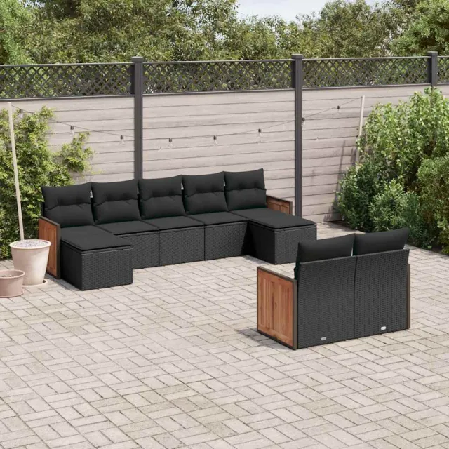vidaXL 9-delige Loungeset met kussens poly rattan zwart, foto 2