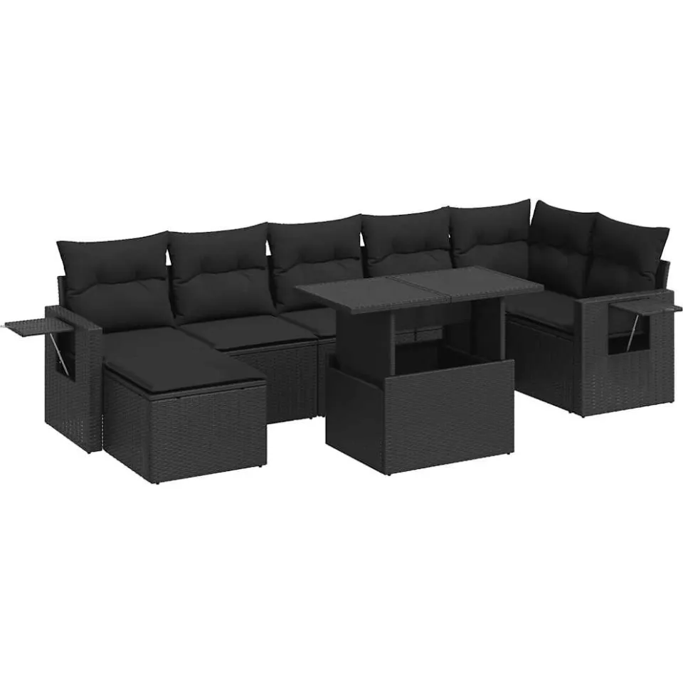 vidaXL 8-delige Loungeset met kussens poly rattan zwart, foto 3