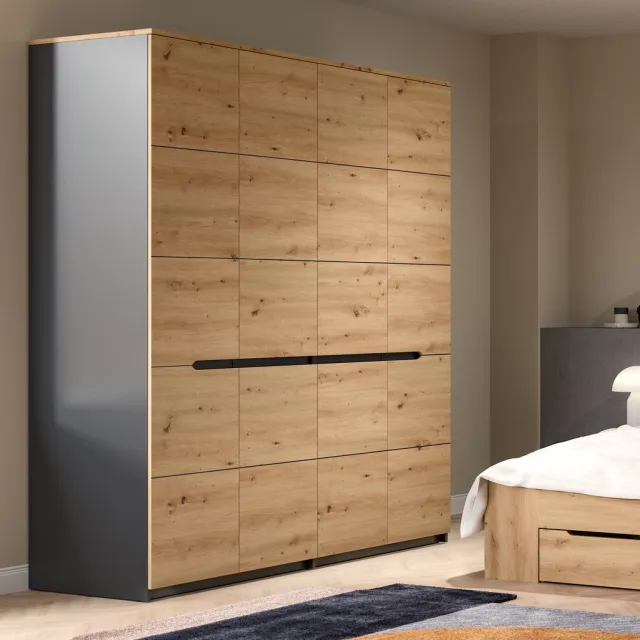 Furnilux 4-deurs kledingkast in basaltgrijs - Ruime opbergoplossing voor je slaapkamer - 180x198x59cm