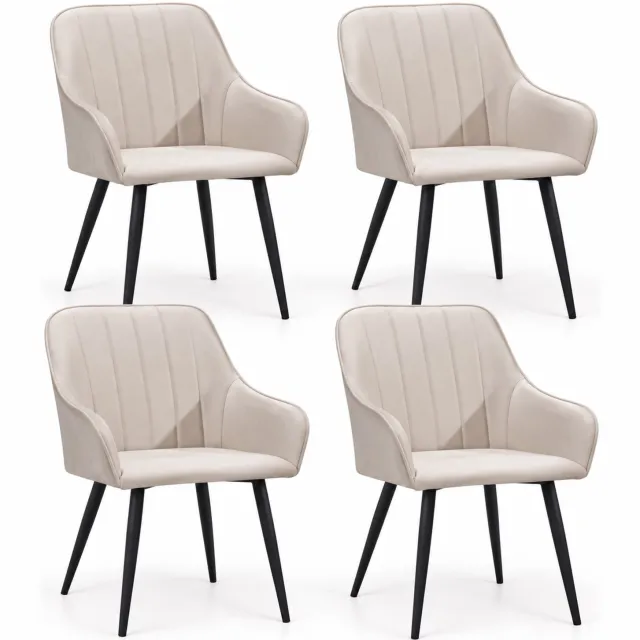 Decorloo Modena Eetkamerstoelen – Set van 4 – Velvet – Met Armleuning – Beige