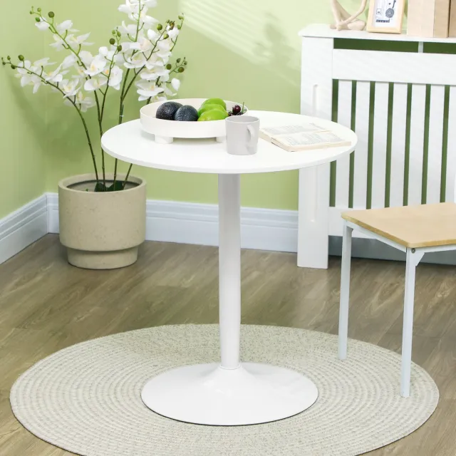 HAUSS SPOLE Ronde Eettafel - Ruimtebesparend Voor 2 Personen - Modern Voor Keuken En Eetkamer - MDF En Staal - 70 x 75 Cm - Wit