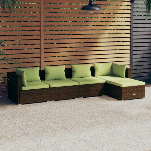 vidaXL 5-delige Loungeset met kussens poly rattan bruin, foto 2