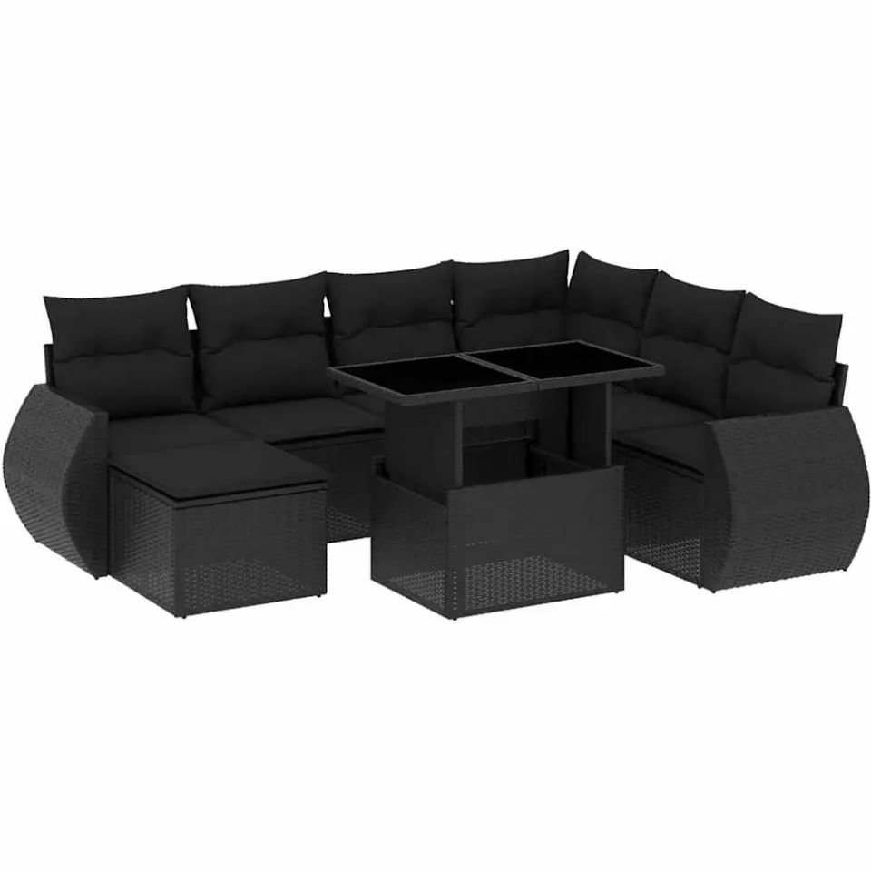 vidaXL 8-delige Loungeset met kussens poly rattan zwart, foto 4