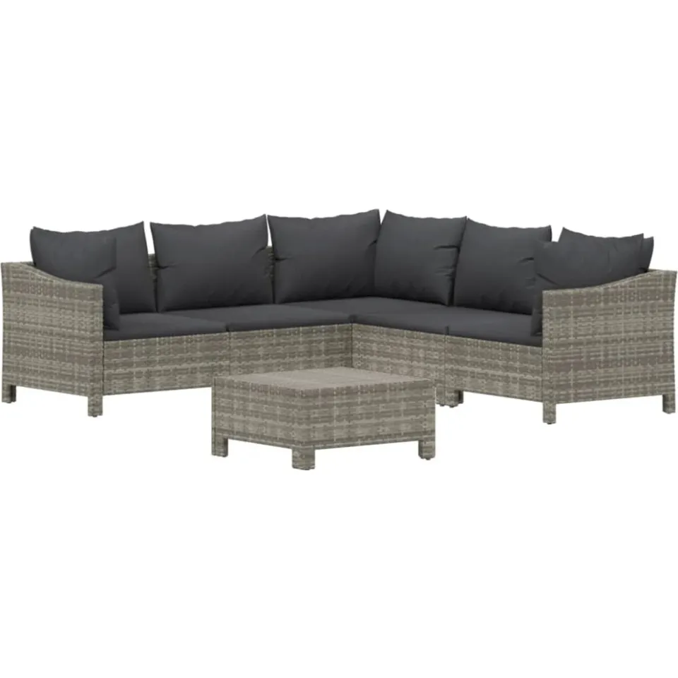 vidaXL 6-delige Loungeset met kussens poly rattan grijs, foto 2