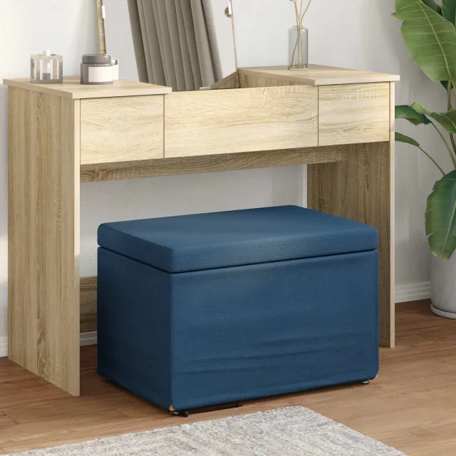 vidaXL Kruk Blauw 61 x 41 x 40 cm Stof en Geëngineerd Hout, foto 2