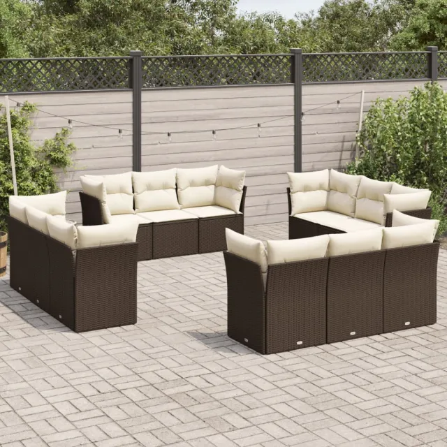 vidaXL 12-delige Loungeset met kussens poly rattan bruin, foto 2