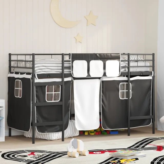 vidaXL Bunkbed voor kinderen met gordijnen Zwart 90 x 190 cm